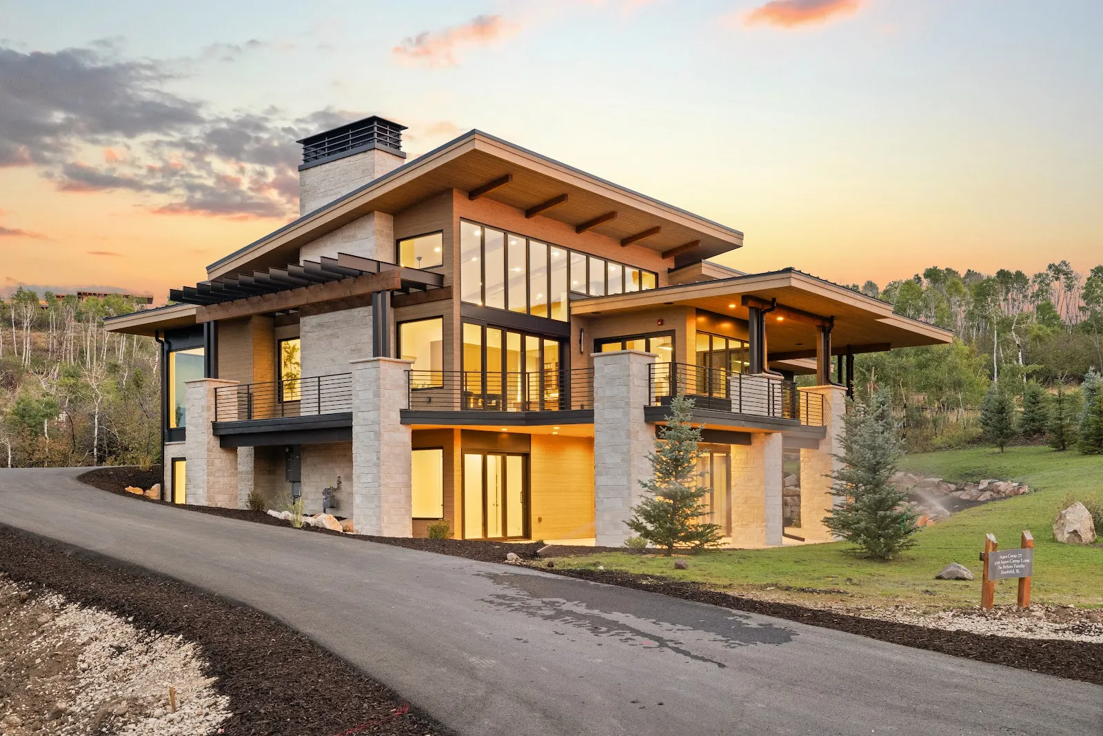 Berg Construction custom home at dusk