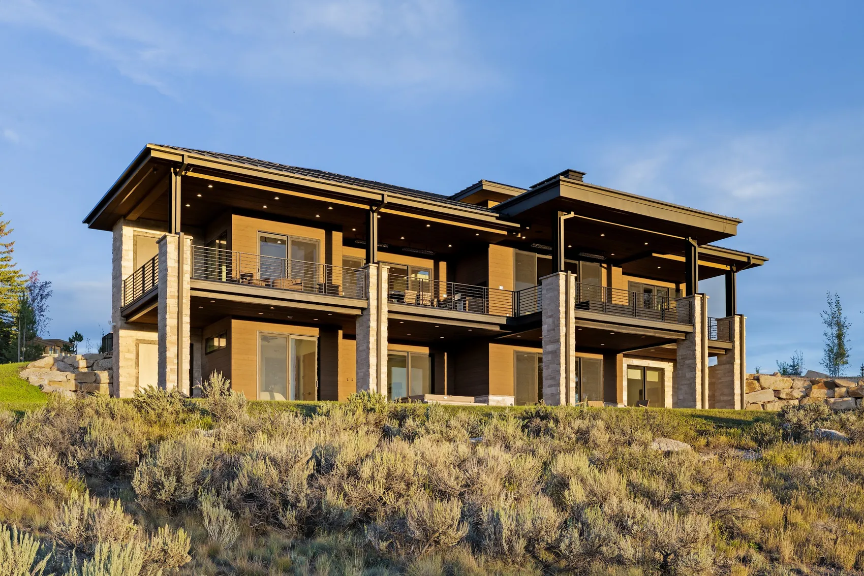 Berg Construction custom home exterior at dusk
